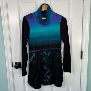 Dolcezza knit dress size medium long sleeve cowl neck drawstring pockets